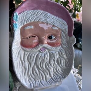 NEW! Pink Hat Christmas Santa Ceramic Serving or Display Plate